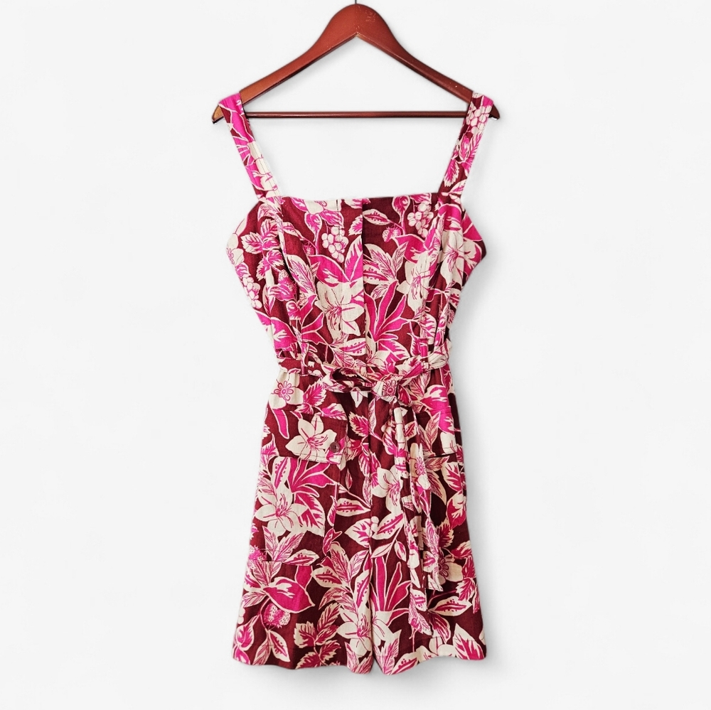 NWT Anthropologie Belle Vere Linen Tropical Floral Belted Romper Jumpsuit 12
